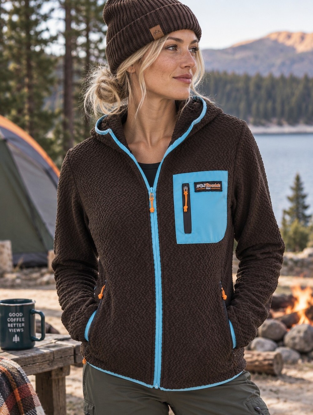 Hot Chocolate Run Ventures Endurance Fleece Jacket Women’s M Brown Blue Zip Up
